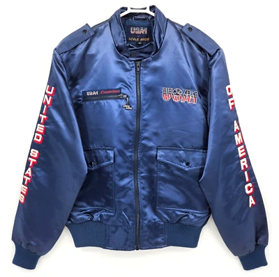 Vtg 1984 Style Auto USA-1 Competition LA Olympics Satin Bomber Racing Jacket M - Image 1 of 4