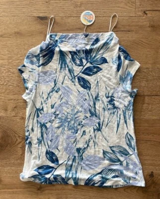 NWT Women's Large 100% Linen Marshmallow Palm C&C California Cap Sleeve Cowl Top - Image 1 of 3