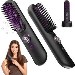 Spazzola Lisciante per Capelli Senza Fili, Ioni Negativi Piastra Capelli 120°C-2 - Foto 1 di 12