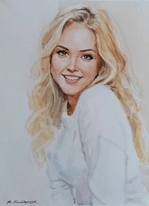 Original watercolor painting. Beautiful portrait girl. Minimalist illustration - Picture 1 of 10