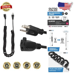 16/3 Outdoor Coiled Extension Cable 25 ft -  Certified & Flexible Design - Picture 1 of 8
