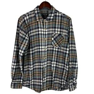 Filter Size XL Blue Tan Cream Plaid Flannel Button Shirt Classic Workwear - Picture 1 of 9