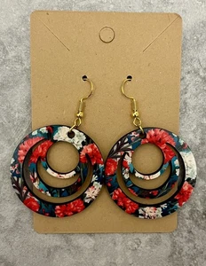 Sublimation große runde Ohrringe Blumenmuster Ohrhänger Handarbeit - Bild 1 von 1