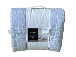 TAHARI Solid Chambray Blue Linen & Cotton Blend Full/Queen Quilt - Picture 1 of 4