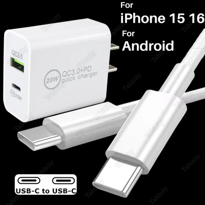 20W USB Type C Fast Charger Block PD Cable For iPhone 16 15 Pro iPad Pro Samsung - Image 1 of 4