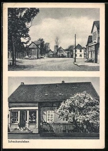 Ansichtskarte Schackensleben, Ortsansicht und Geschäft - Picture 1 of 2