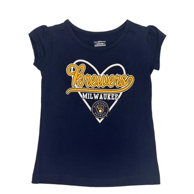 MLB Milwaukee Brewers Niñas Pequeñas Gráfico Corazón Manga Corta Camiseta, 3T Foto 1 de 3
