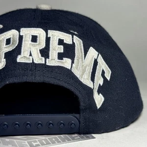 Supreme FW11 Back Arc Wool Suede 5 Panel SnapBack Cap Hat Navy Blue Silver Grey - Picture 1 of 10