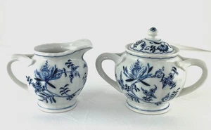 Blue Danube China Sugar Bowl with Lid and Creamer w/ Ribbon / Banner Logo - Picture 1 of 12