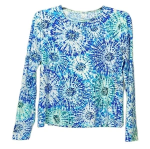 Camiseta de natación Lands End para mujer pequeña azul verde protector contra erupciones manga larga - Imagen 1 de 13