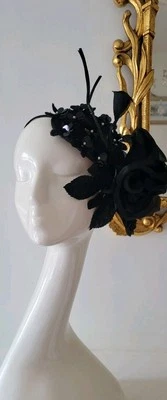 Casque Couture Theatre Collection Black Floral Hat Fascinator Made In England - Image 1 of 4