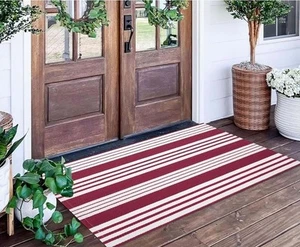 Woven Rug Indoor/Outdoor, Red And White 2' x 4'3" - Picture 1 of 3