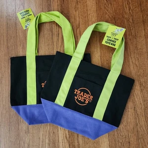 Trader Joes Mini Halloween Canvas Tragetasche 2 Stück Set schwarz grün lila NEU - Bild 1 von 5