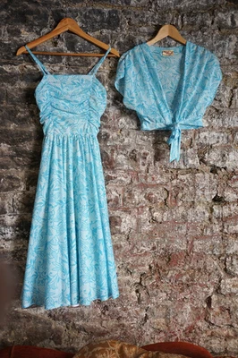 True Vintage 1950's Pretty Blue Sun Dress & Bolero  6 - 8 uk - Robert Newman. - Image 1 of 4