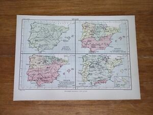 1886 ORIGINAL ANTIQUE HISTORICAL MAP OF SPAIN PORTUGAL HISPANIA ANTIQUE