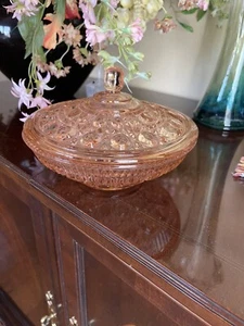 Indiana Glass Pink Windsor Covered Candy Dish Buttons Cane Ballard Pressed Glass - Picture 1 of 24