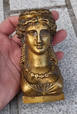 Ancien élément décoration EMPIRE, cariatide tête femmes bronze pour Meuble  - Photo 1/4