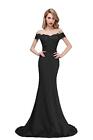honey qiao Black Off The Shoulder Mermaid Bridesmaid Dresses Long Prom Party