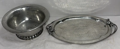 Lot of 2 Vintage Nekrassoff Hammered Pewter Bowls/Plates w/ Hallmark See Photos - Image 1 of 4