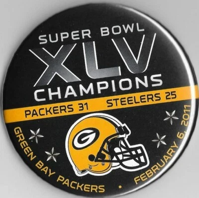 GREEN BAY PACKERS SUPER BOWL XLV CHAMPS NFL FOOTBALL VINTAGE pinback/button/new - Image 1 of 2