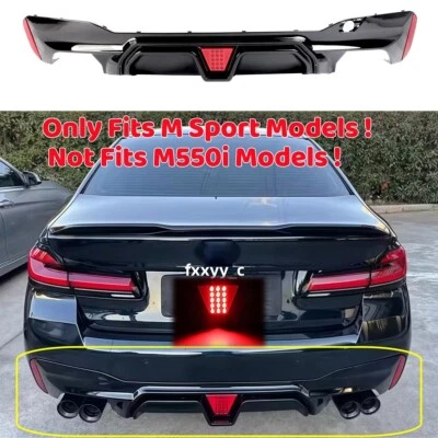 W/ LED Light Gloss Black For BMW G30 G31 530i 540i M Sport 17-2023 Rear Diffuser - Image 1 of 4