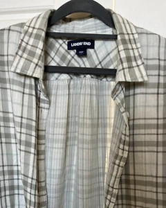 Lands' End Womens 100% Cotton Plaid Long Sleeve Button Down Shirt, Sz 18P, Soft - Picture 1 of 13