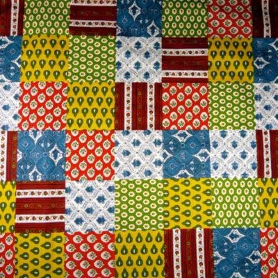 56" W Medium Wt Cotton Fabric, Cute Faux Quilt Print,  Multicolor, BTY - Image 1 of 3