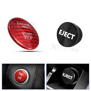 Set Red Carbon Engine + Black Cigarette Lighter Eject Button Trim For Mercedes - Picture 1 of 7