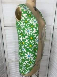 Vintage Handmade 60er 70er Shirt limettengrün Gänseblümchen Cutout Ärmel vorne offen Med - Bild 1 von 6