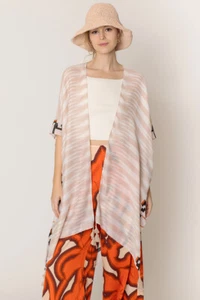 Anthropologie Style Women's Aztec Boho Print Tassel Kimono Cardigan Cover Up - Picture 1 of 20