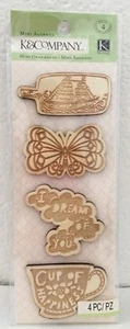 K&Company Mini Accents 4 piezas adhesivas de aglomerado Scrapbook Cards Journal - Imagen 1 de 3
