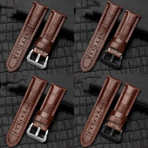 24mmx22mm Fits for Panerai PAM Brown Genuine Leather Watch Band W/H Buckle Strap - Picture 1 of 44