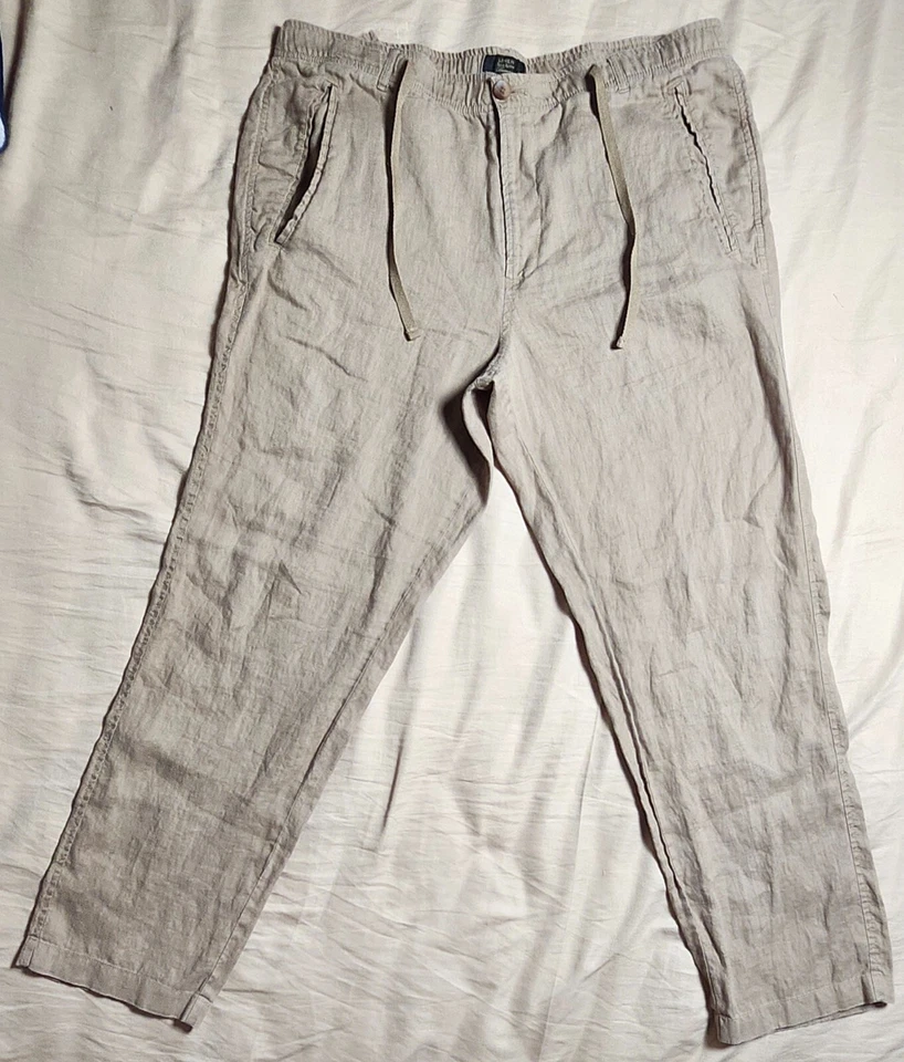 Club Room Luxury Beige Pant Drawstring Men's Chino 100% Linen Size XL - Image 1 of 4