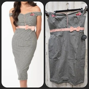 EINZIGARTIGES VINTAGE schwarz & weiß Gingham Heartbreaker Wackelkleid ÜBERGRÖSSE 4X ** Neu mit Etikett - Bild 1 von 13