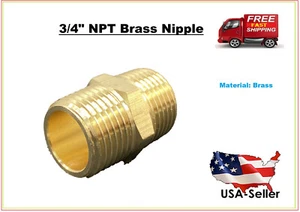 Accesorio de tubería de latón liso, 3/4"" x 3/4"" NPT macho, pezón hexagonal, resistente a la corrosión - Imagen 1 de 4