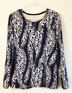 Camisa para mujer Kim Rogers talla mediana manga larga cuello azul oscuro blanco - Imagen 1 de 11