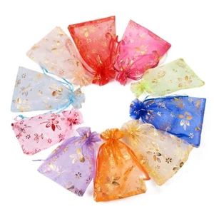 100 pièces sachets de bijoux à cordon de dessin organza fleur mariage fête sac cadeau 15 x 10 cm - Photo 1/9
