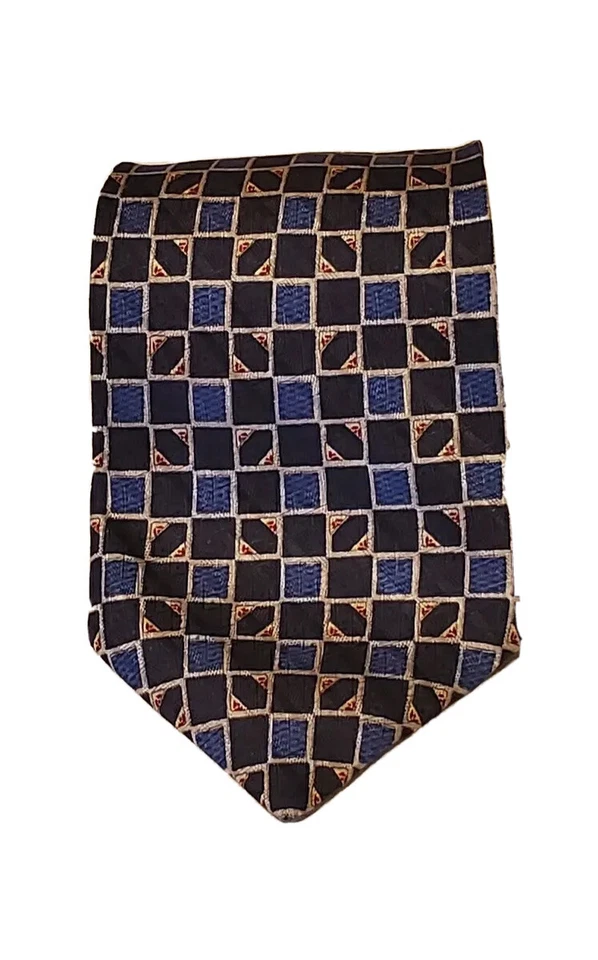 Галстук мужской Concepts от Claiborne синий/черный с гемметрическим принтом 100% шелк L 58 дюймов W 4 дюйма - Изображение 1 из 4