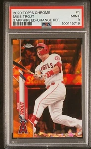2020 TOPPS CHROME SAPPHIRE 1 MIKE TROUT ORANGE REFRACTOR /25 PSA 9 - Picture 1 of 2