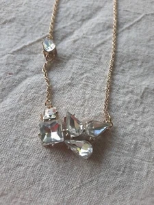 Modern Gold Tone Rhinestone Cluster Necklace - Picture 1 of 10