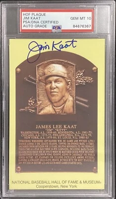 Jim Kaat Signed Gold HOF Plaque Postcard Yellow Twins NYY PSA/DNA Auto Gem 10 - Image 1 of 2
