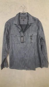 Marc Anthony Flannel New Luxury Fabric Slim Fit Mens Button Grey Black Size L - Picture 1 of 8