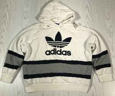 Adidas Originals Hoodie Womens XL Big Logo White Striped Knit Sweater Trefoil - Image 1 of 4