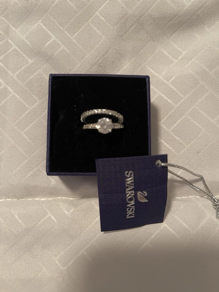 Swarovski Crystal Engagement & Wedding Ring Set Size 5  | Round Solitaire +... - Image 1 of 3
