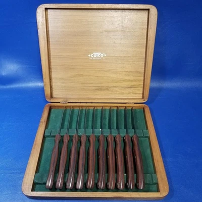 Juego de 12 cuchillos para carne Cutco 59 con estuche de madera de caoba de acero inoxidable faltan 2 Foto 1 de 4