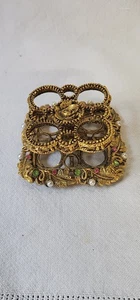 Hollywood Regency Lipstick Brush Holder Green Pink Rhinestones Pearls Kitsch - Picture 1 of 8
