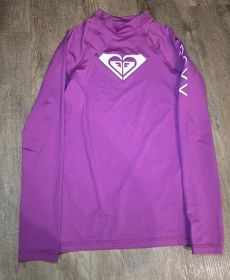 МИЛЫЙ ROXY фиолетовый розовый длинным рукавом Rash Guard футболка плавания верхний девочек 12 большой - Изображение 1 из 3
