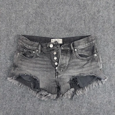 We The Free people Micro Shorts Womens 25 Black Gray Cut Off Fringe Button Fly - Image 1 of 4