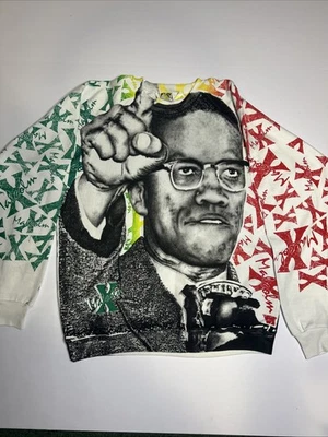 Vintage 90s Malcolm X Sweatshirt Mens XL Graphic United Spirit All Over Print - Image 1 of 4