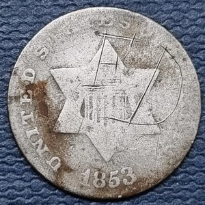 1853 Three Cent Piece 3c Silver Trime Circulated #93499 - Picture 1 of 2